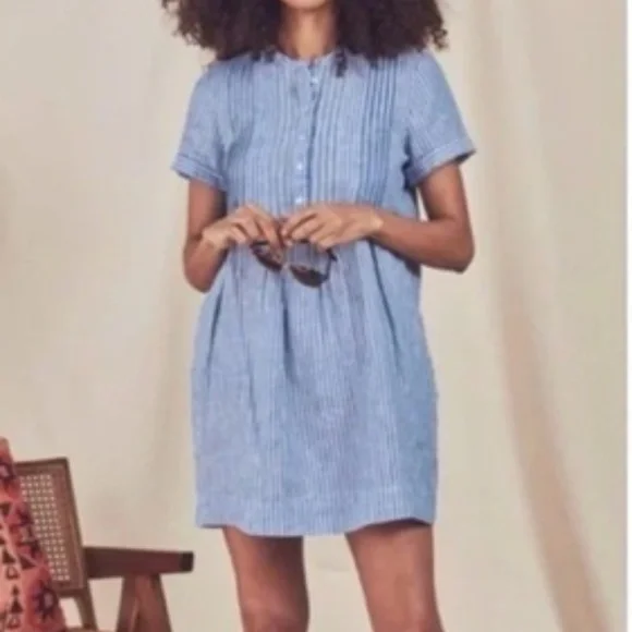 Faherty | Dresses | Faherty Gemina Blue Striped Linen Mini Dress Xs |  Poshmark